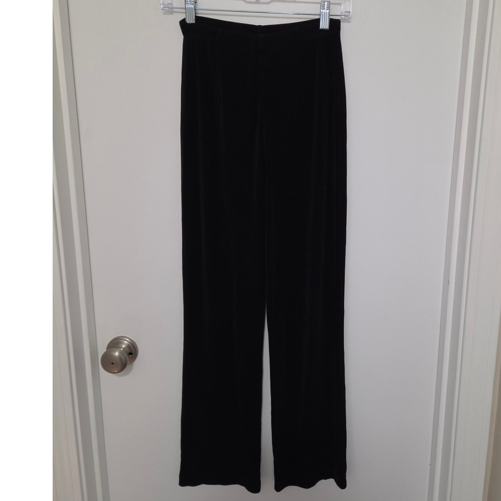 Chicos Travelers Black Slinky Knit Wide Leg Pants Size 0 Short Elastic Waist